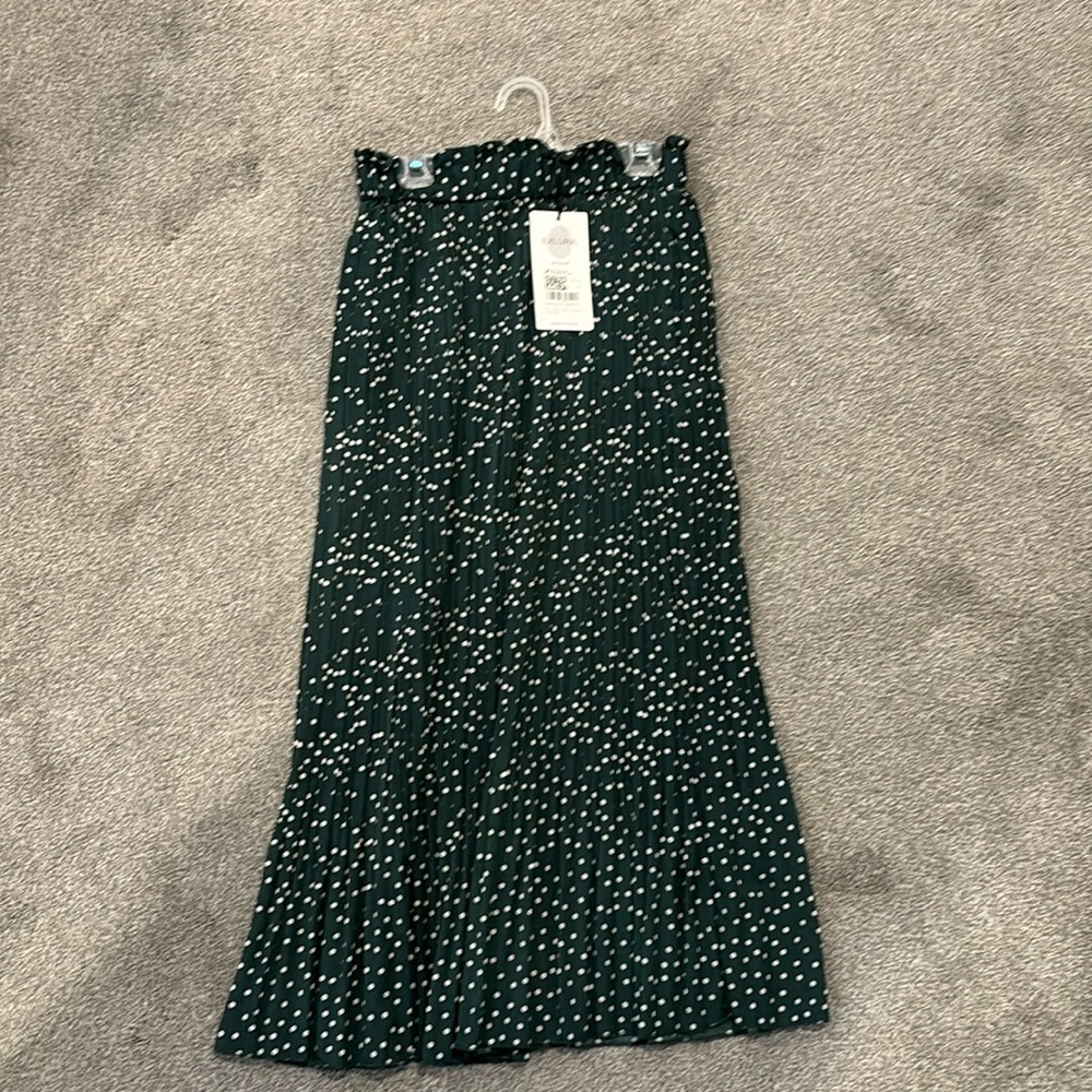 NWT! Green maxi skirt with small white polka dots.